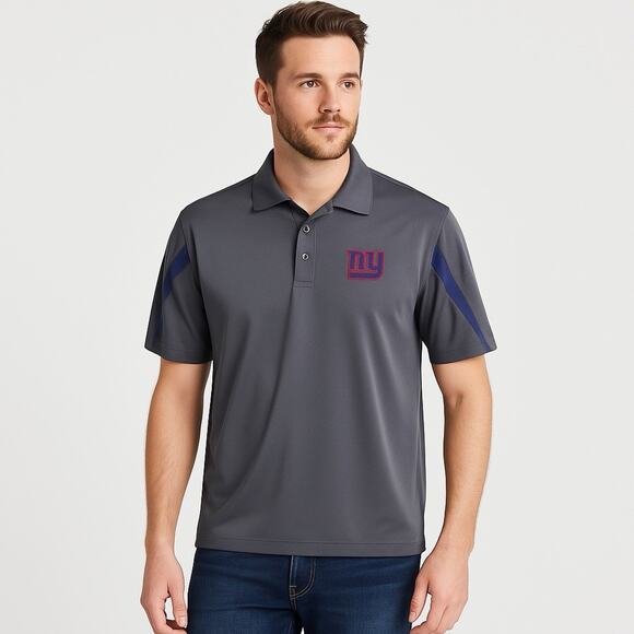 NFL Team Apparel New York Giants Polo Shirt Gray Blue Men’s Medium Short Sleeve - Picture 1 of 6